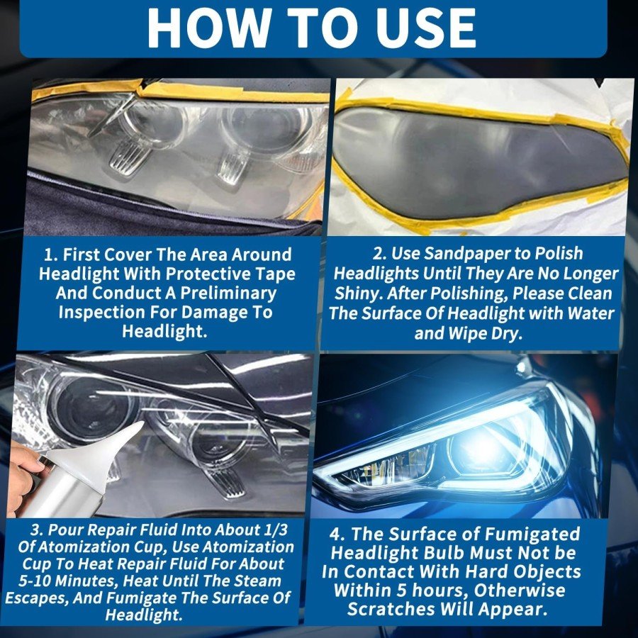 Auton ajovalojen kiilloitussarja